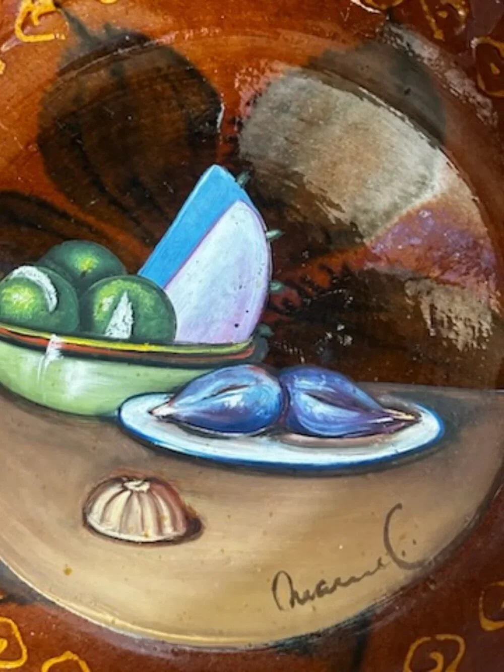 Rare Vintage Macario Covarrubias Signed Mexican Folk Art Pottery Cazuela Bowl